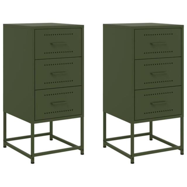 Berkfield Home Bedside Cabinets 2 pcs Olive Green 36x39x78 cm Steel - Size: 36 x 39 x 78 cm - image 1