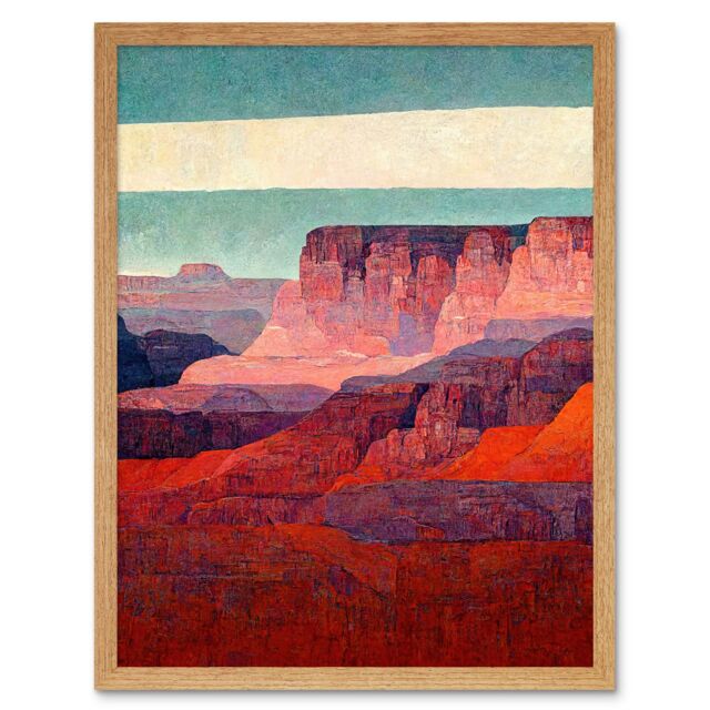 "Artery8 Wall Art Print Modern Abstract Grand Canyon Style Arizona Landscape Painting Art Framed in Light Oak - Size: W12"" x H16""" - image 1