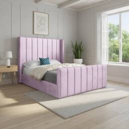 KDMD Strumpshaw Winged Upholstered Pink Soft Velvet Designer Bed Frame - Size: Small Single - thumbnail 1