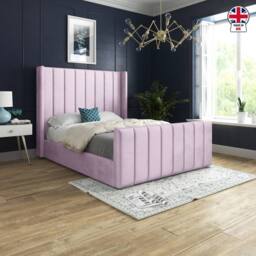 KDMD Strumpshaw Winged Upholstered Pink Soft Velvet Designer Bed Frame - Size: Small Single - thumbnail 4