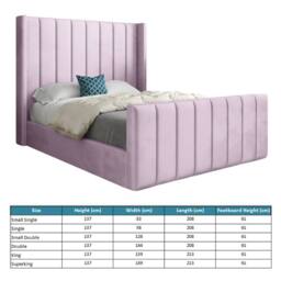 KDMD Strumpshaw Winged Upholstered Pink Soft Velvet Designer Bed Frame - Size: Small Single - thumbnail 7