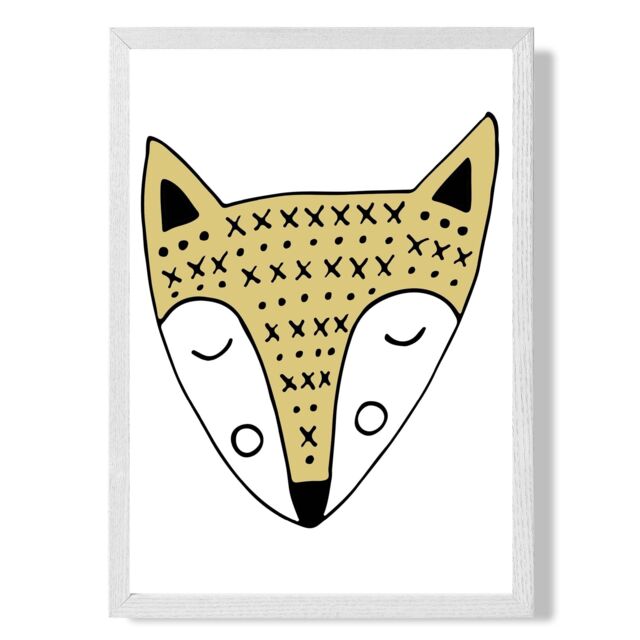 ARTZE Cute Yellow Fox Scandi Animal Framed Print SIZE: A3 with White Frame - image 1