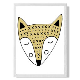 ARTZE Cute Yellow Fox Scandi Animal Framed Print SIZE: A3 with White Frame - thumbnail 1