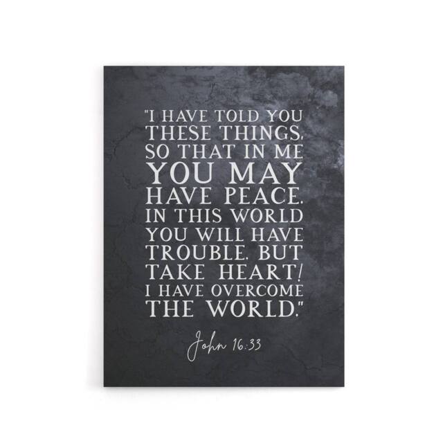 "Artery8 John 16 33 Peace Take Heart I Have Bible Quote Canvas Wall Art Print in Grey - Size: W24"" x H32""" - image 1
