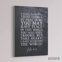"Artery8 John 16 33 Peace Take Heart I Have Bible Quote Canvas Wall Art Print in Grey - Size: W24"" x H32""" - thumbnail 2