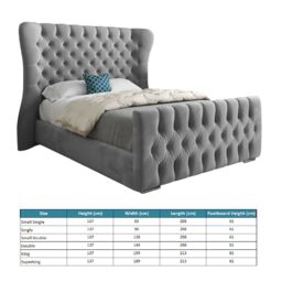 Casani Parma Wide Curved Winged Upholstered Soft Velvet Bed Frame in Grey - Size: Small Single - thumbnail 4