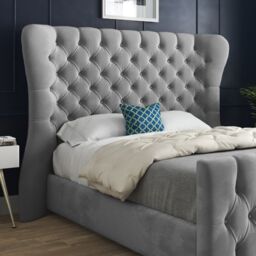 Casani Parma Wide Curved Winged Upholstered Soft Velvet Bed Frame in Grey - Size: Small Single - thumbnail 2