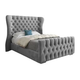 Casani Parma Wide Curved Winged Upholstered Soft Velvet Bed Frame in Grey - Size: Small Single - thumbnail 5