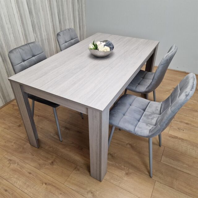 KOSY KOALA Dining Table & 4 Chairs Grey 4 Grey Velvet Chairs Wood Dining Set Furniture in Brown - image 1