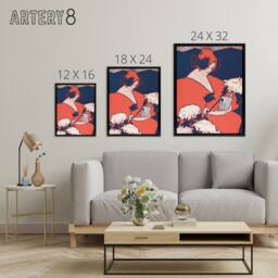 "Artery8 The Penny Magazine Cover Woman Reading Framed Canvas Wall Art Print Reed in Red - Size: W12"" x H16""" - thumbnail 4