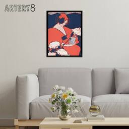 "Artery8 The Penny Magazine Cover Woman Reading Framed Canvas Wall Art Print Reed in Red - Size: W12"" x H16""" - thumbnail 3