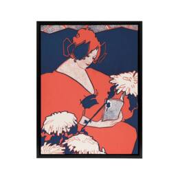 "Artery8 The Penny Magazine Cover Woman Reading Framed Canvas Wall Art Print Reed in Red - Size: W12"" x H16""" - thumbnail 1