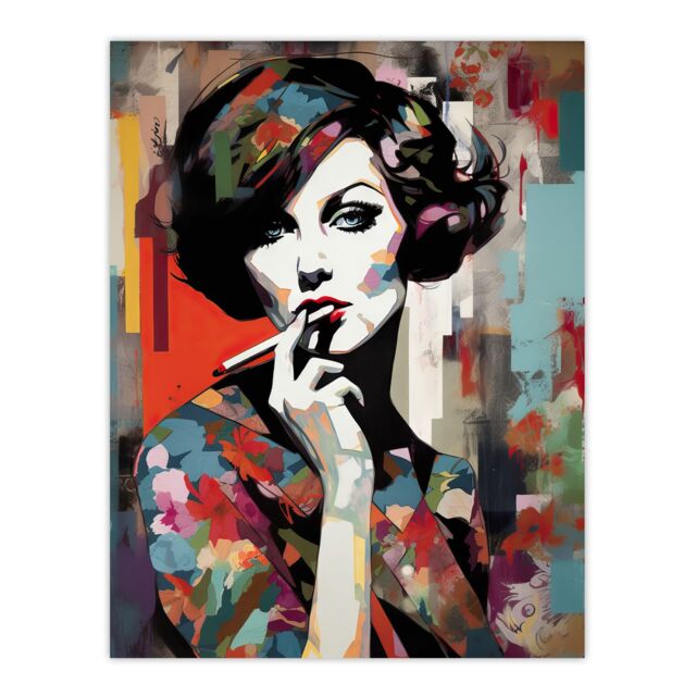 Artery8 Wall Art Print Femme Fatale Beauty Portrait Oil Painting Woman In Floral Fashion Vibrant Colourful Bold Pop Art Modern Painting Poster - image 1