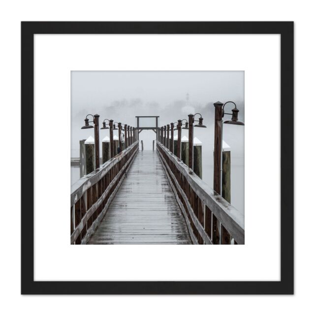 Artery8 Athrasher Wiscasset Maine Pier Harbour Photo 8X8 Inch Square Wooden Framed Wall Art Print Picture with Mount in Black - image 1
