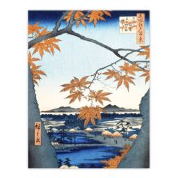 "Artery8 Maple Tree Tekona Shrine Bridge Vintage Wall Art Print Hiroshige in Orange - Size: W12"" x H16""" - thumbnail 1
