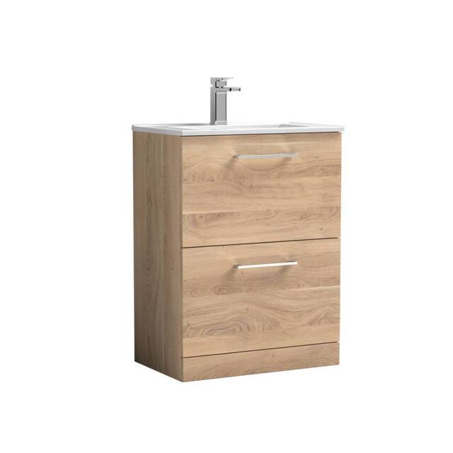 Balterley Bathroom 2 Soft Close Drawer, Floor Vanity Unit, Bleached Oak, 600mm in Brown