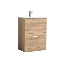 Balterley Bathroom 2 Soft Close Drawer, Floor Vanity Unit, Bleached Oak, 600mm in Brown - thumbnail 1