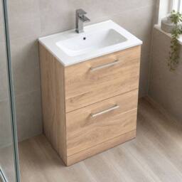 Balterley Bathroom 2 Soft Close Drawer, Floor Vanity Unit, Bleached Oak, 600mm in Brown - thumbnail 3