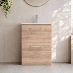 Balterley Bathroom 2 Soft Close Drawer, Floor Vanity Unit, Bleached Oak, 600mm in Brown - thumbnail 6