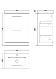 Balterley Bathroom 2 Soft Close Drawer, Floor Vanity Unit, Bleached Oak, 600mm in Brown - thumbnail 2