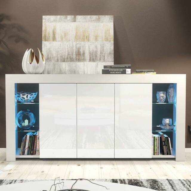 Creative Furniture Eden Sideboard 164cm - White with Gloss Doors & LED Lights - image 1
