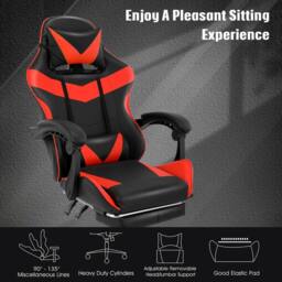 VOGREX Black & Red Ergonomic PC Gaming Chair Lumbar Support Home Seat - thumbnail 4