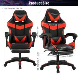 VOGREX Black & Red Ergonomic PC Gaming Chair Lumbar Support Home Seat - thumbnail 2