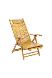 H&O Direct Foldable Bamboo Recliner Lounge Chair with Retractable Footrest in Natural - thumbnail 5