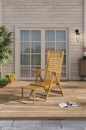 H&O Direct Foldable Bamboo Recliner Lounge Chair with Retractable Footrest in Natural - thumbnail 2
