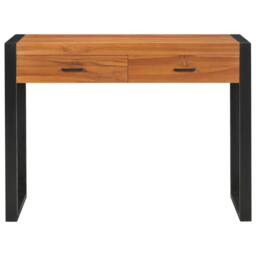 Berkfield Home Desk with 2 Drawers 100x40x75 cm Teak Wood in Brown - Size: 100 x 40 x 75 cm - thumbnail 3