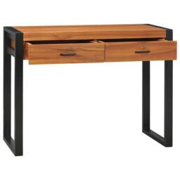 Berkfield Home Desk with 2 Drawers 100x40x75 cm Teak Wood in Brown - Size: 100 x 40 x 75 cm - thumbnail 2