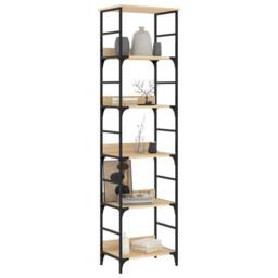 Berkfield Home Decorative Bookshelf Sonoma Oak 50x33x188.5 cm Engineered Wood in Brown - thumbnail 1