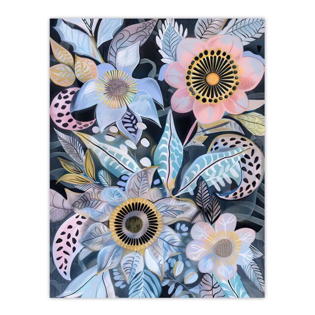 "Artery8 Pastel Boho Flower Garden Bouquet Folk Art Wall Art Print in Blue - Size: W12"" x H16""" - image 1