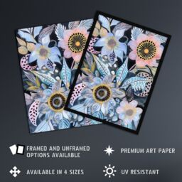 "Artery8 Pastel Boho Flower Garden Bouquet Folk Art Wall Art Print in Blue - Size: W12"" x H16""" - thumbnail 2