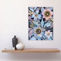 "Artery8 Pastel Boho Flower Garden Bouquet Folk Art Wall Art Print in Blue - Size: W12"" x H16""" - thumbnail 4