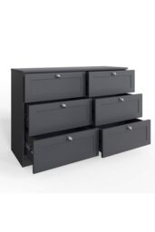 FWStyle Artus Panelled 6 Drawer Chest (H) 77 (W) 110 (D) 40cm Extra Deep Drawers in Grey - thumbnail 3