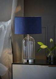 ValueLights Jessy Chrome Glass Table Lamp With Navy Blue Velvet Shade in Silver