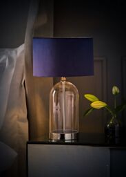 ValueLights Jessy Chrome Glass Table Lamp With Navy Blue Velvet Shade in Silver - thumbnail 2