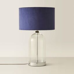 ValueLights Jessy Chrome Glass Table Lamp With Navy Blue Velvet Shade in Silver - thumbnail 6