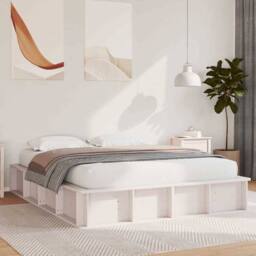 Berkfield Home Bed Frame with Lift-Up Storage - White, 150 x 200cm, Solid Pine in White - Size: 150 x 200 cm - thumbnail 2
