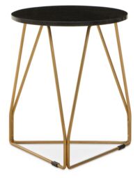 Orsina Side Table With Sledge Base, Black Marble Top Round Side Table, Gold Finish Metal Frame With Geometric Design - thumbnail 6