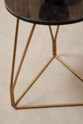 Orsina Side Table With Sledge Base, Black Marble Top Round Side Table, Gold Finish Metal Frame With Geometric Design - thumbnail 5
