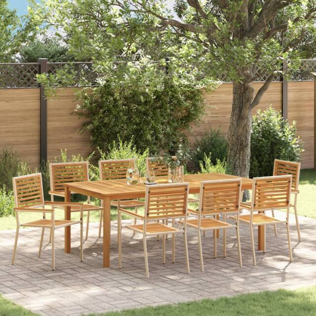 Berkfield Home 9 Piece Garden Dining Set Beige Poly Rattan Acacia - image 1