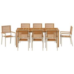 Berkfield Home 9 Piece Garden Dining Set Beige Poly Rattan Acacia - thumbnail 7