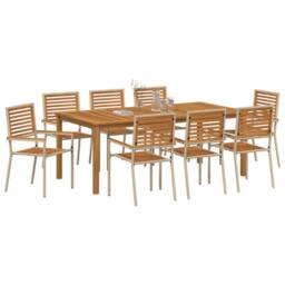 Berkfield Home 9 Piece Garden Dining Set Beige Poly Rattan Acacia - thumbnail 3