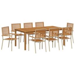 Berkfield Home 9 Piece Garden Dining Set Beige Poly Rattan Acacia - thumbnail 2