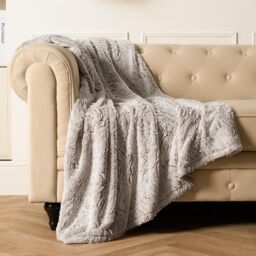 OHS Two Tone Faux Fur Soft Fleece Warm Throw in Natural - Size: 125 cm x 150 cm