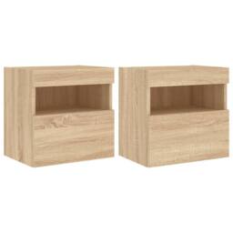 Berkfield Home TV Wall Cabinets with LED Lights 2 pcs Sonoma Oak 40x30x40 cm in Light Brown - Size: 40 x 30 x 40 cm - thumbnail 3