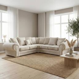 Abakus Direct Verona Chenille Corner Sofa with Deep Seats & Angular Arms in Cream - thumbnail 5
