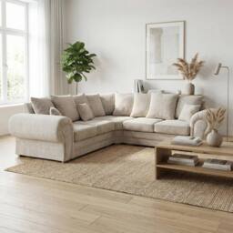 Abakus Direct Verona Chenille Corner Sofa with Deep Seats & Angular Arms in Cream - thumbnail 6